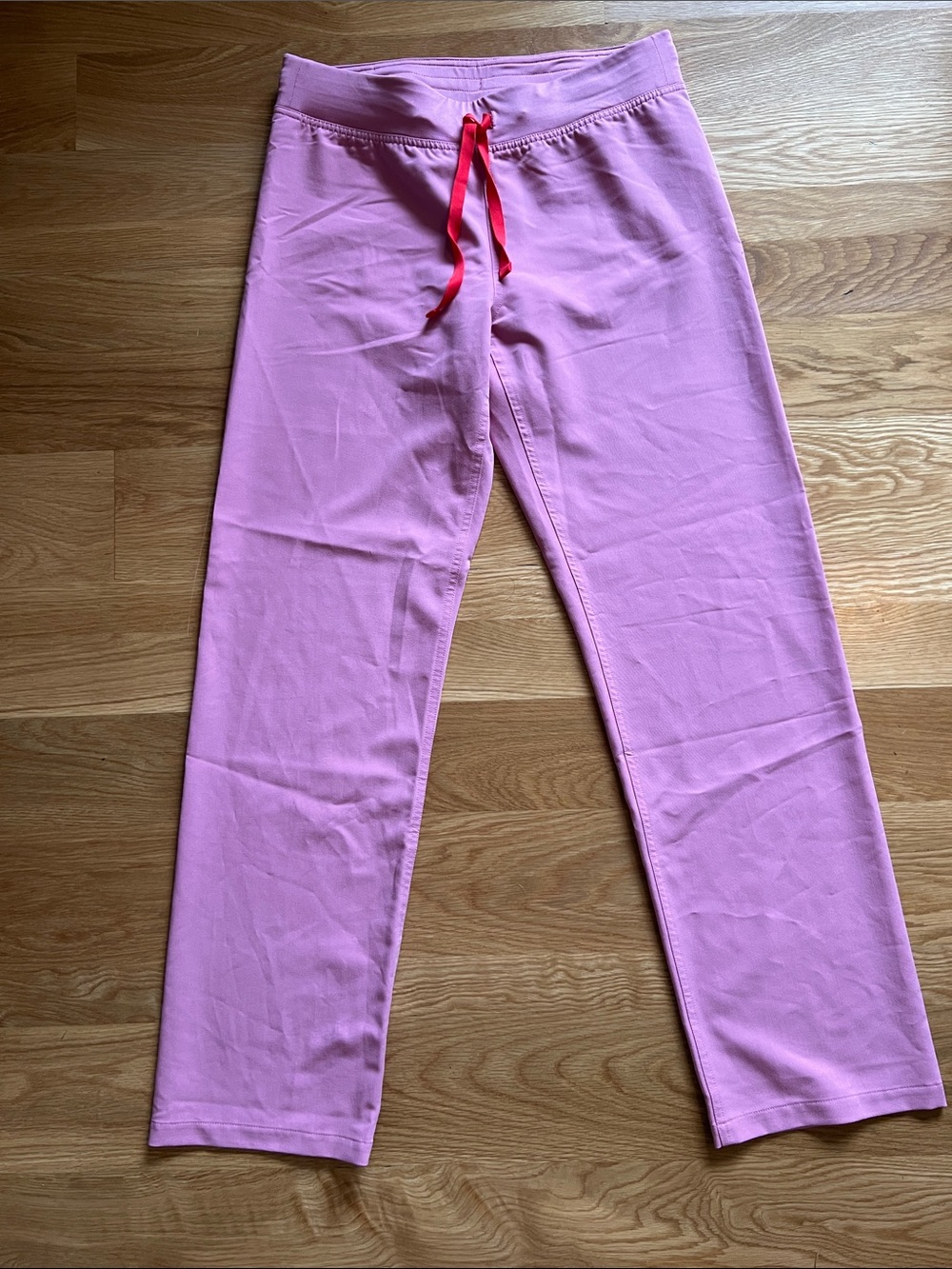 Figs Chalk Pink Scrub Pant with Red Drawstring